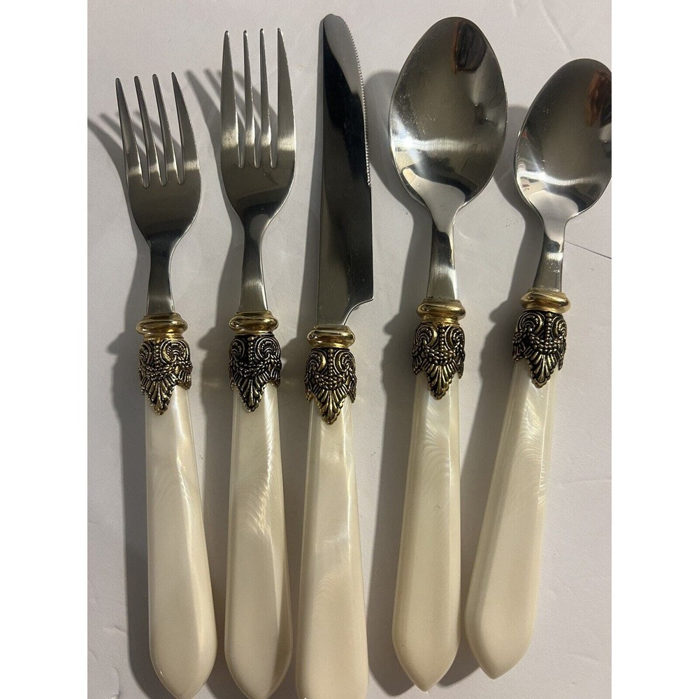 20 PC Set VTG Hanford Forge H.F. Ltd 18/10 Stainless Pearlescent Plastic Handle